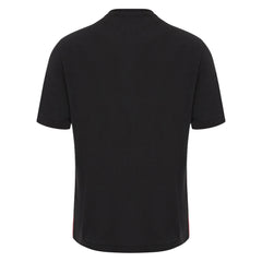 T-shirt rugby Galles Travel cotone nera, dettaglio banda rossa laterale.