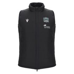 Gilet smanicato nero Glasgow Warriors da uomo, logo Macron e SP Energy Networks.