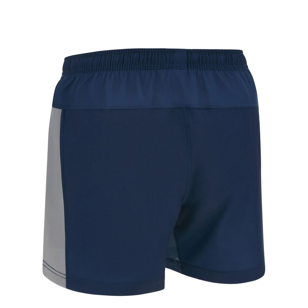 Pantaloncini da rugby Sale Sharks ragazzo blu navy con inserto grigio laterale.