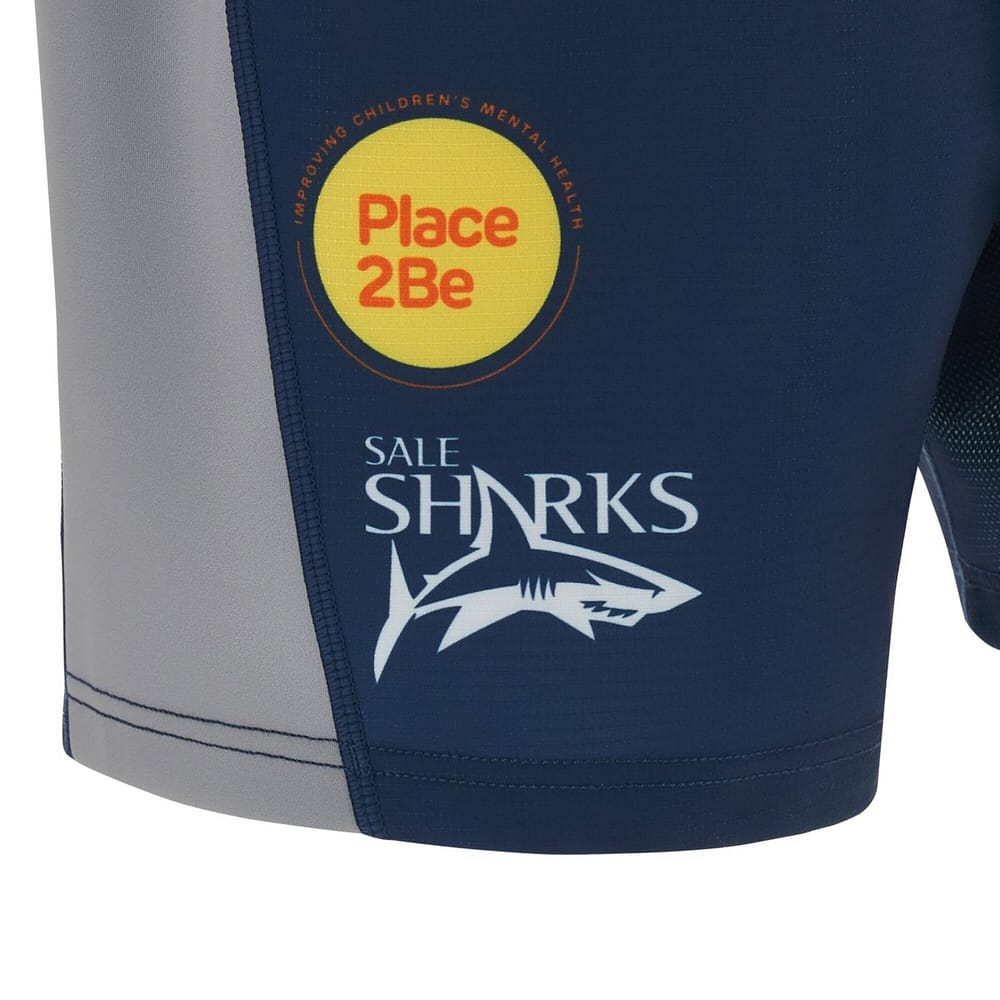 Pantaloncini da rugby Sale Sharks Home 23/24 per ragazzo, blu e grigio.