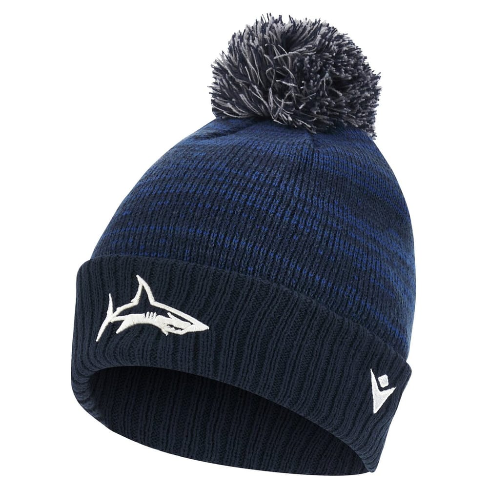 Berretto Zuccotto Rugby Sale Sharks blu con pompon e logo squalo.