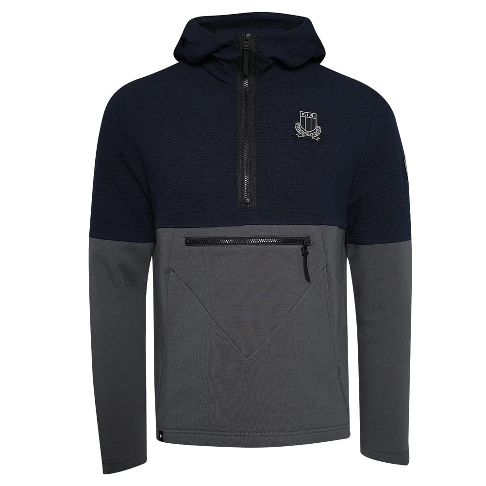 Felpa da rugby Italia Avoriaz Ath blu, con cappuccio e zip, logo sul petto.