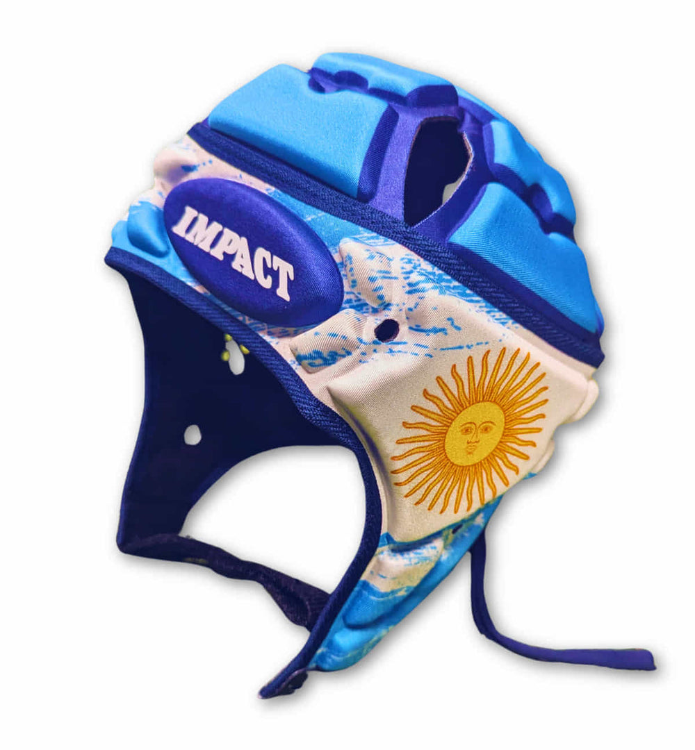 Caschetto da rugby Impact Vamos Pumas con design ispirato all'Argentina.