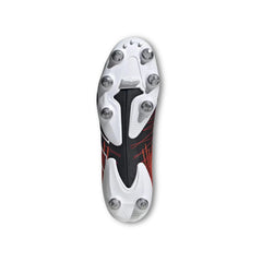 Suola scarpini da rugby Adidas Kakari SG elite, nero e rosso, con tacchetti metallici.