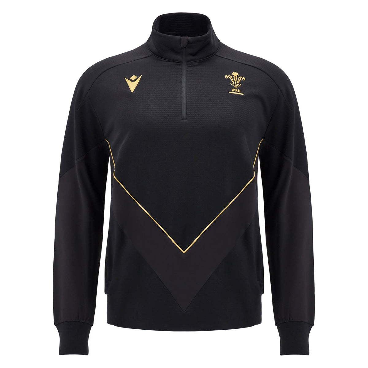Felpa da viaggio da rugby Galles Macron Total Black con logo WRU.