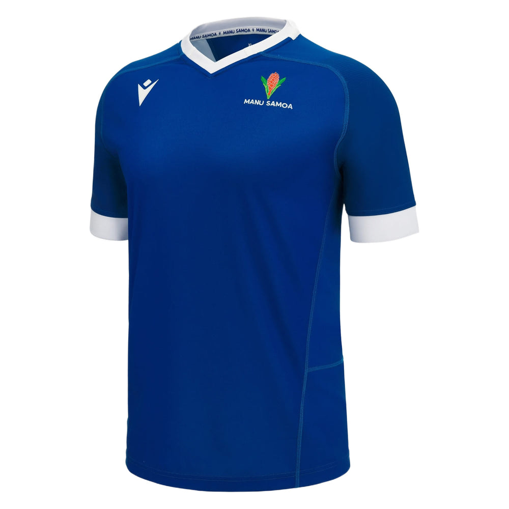 Maglia da rugby Manu Samoa Home 2023-24: maglia blu ufficiale con il logo Manu Samoa.