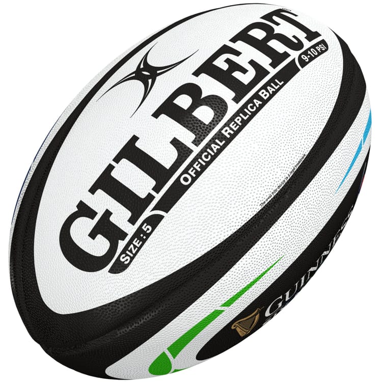 Pallone da rugby Gilbert Sei Nazioni Replica Ufficiale, bianco e nero, misura 5.