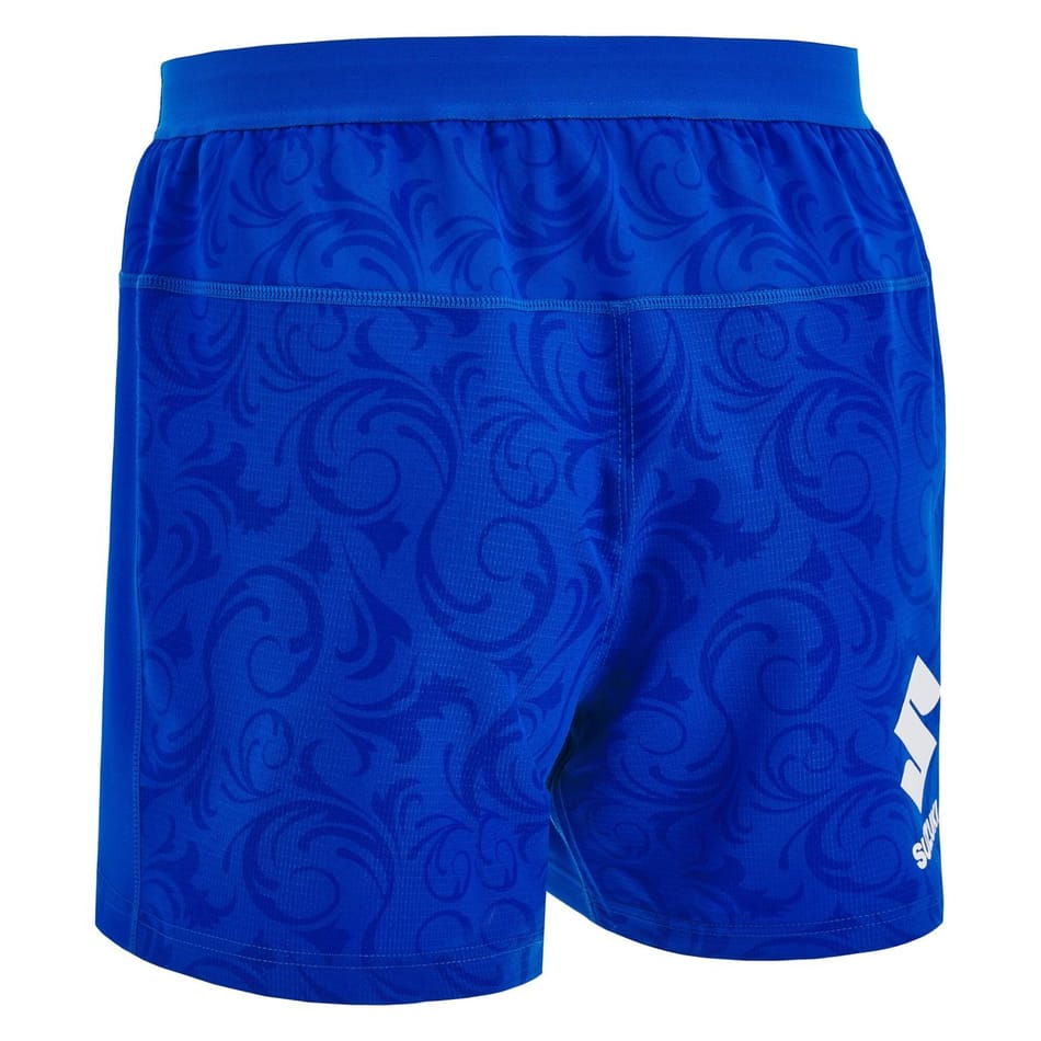 Pantaloncino ufficiale Macron rugby Italia gara home blu con fantasia floreale.