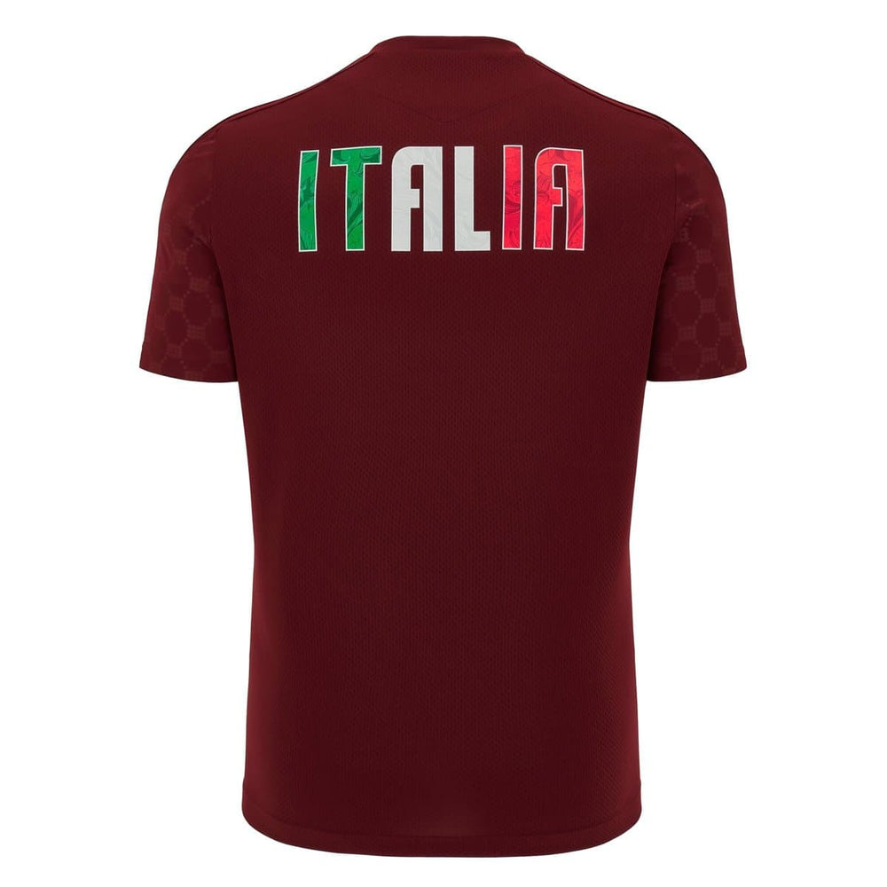 Maglia da allenamento rugby Italia 2025, retro con scritta "ITALIA" nei colori nazionali.