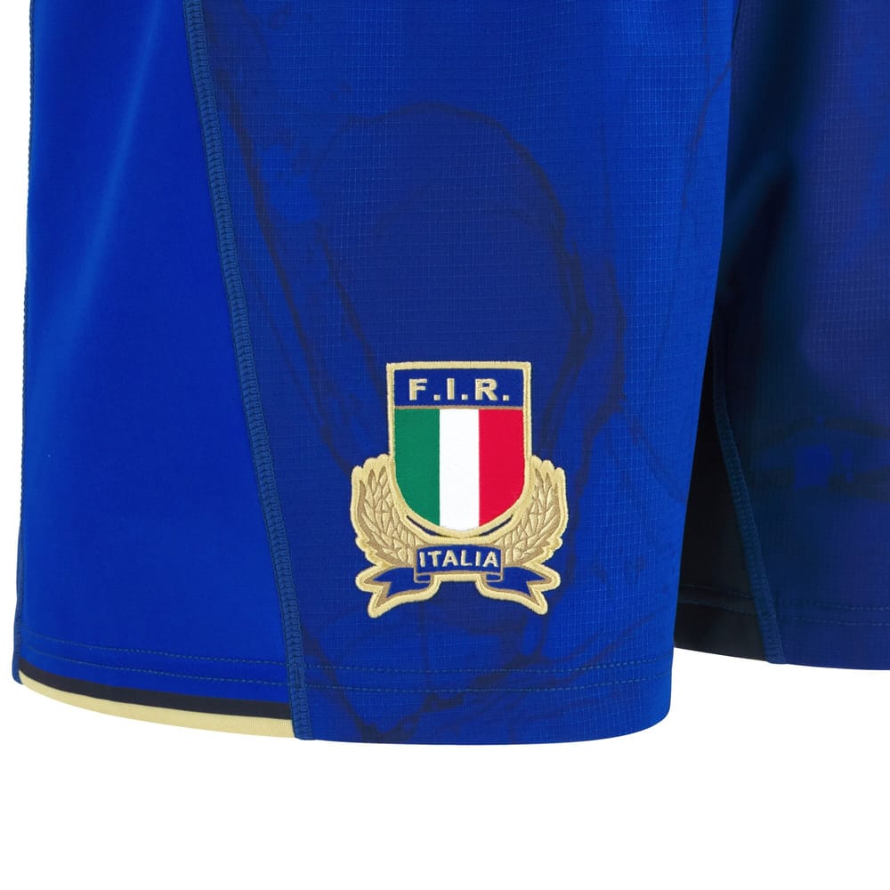 Pantaloncino da rugby Macron Italia Home 2023/2024 ufficiale con stemma FIR.