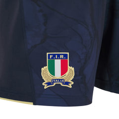 Pantaloncino da rugby Italia gara away Macron blu con stemma FIR.