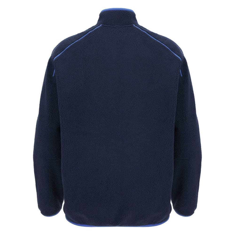 Giacca rugby Italia FIR felpata in pile blu con zip lunga e dettagli azzurri.