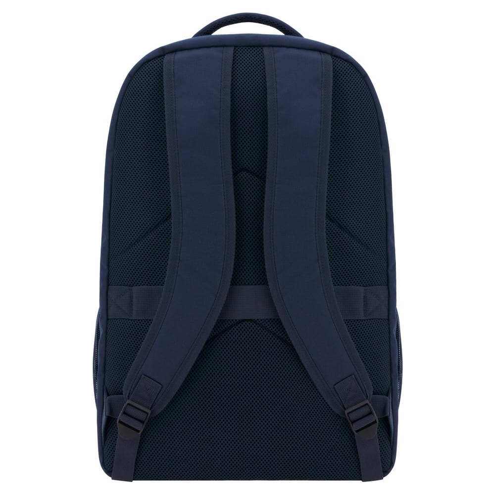 Zaino Macron FIR Rugby Italia blu navy, vista posteriore con spallacci imbottiti.