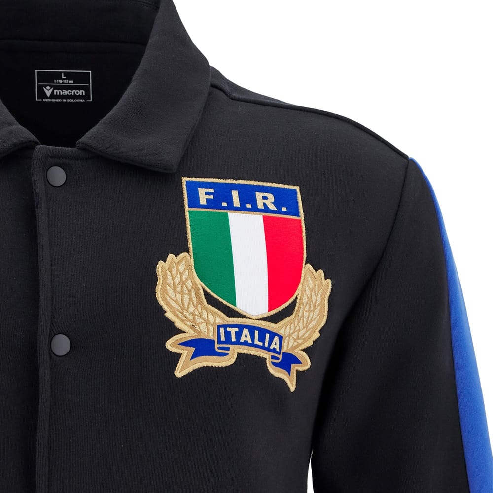 Felpa Macron nera con stemma F.I.R. Italia e dettagli blu, taglia L.