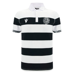 Maglia rugby Barbarians a righe bianche e nere, cotone, manica corta.