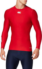 Maglia termica rossa Canterbury da uomo, manica lunga, logo bianco sul petto.