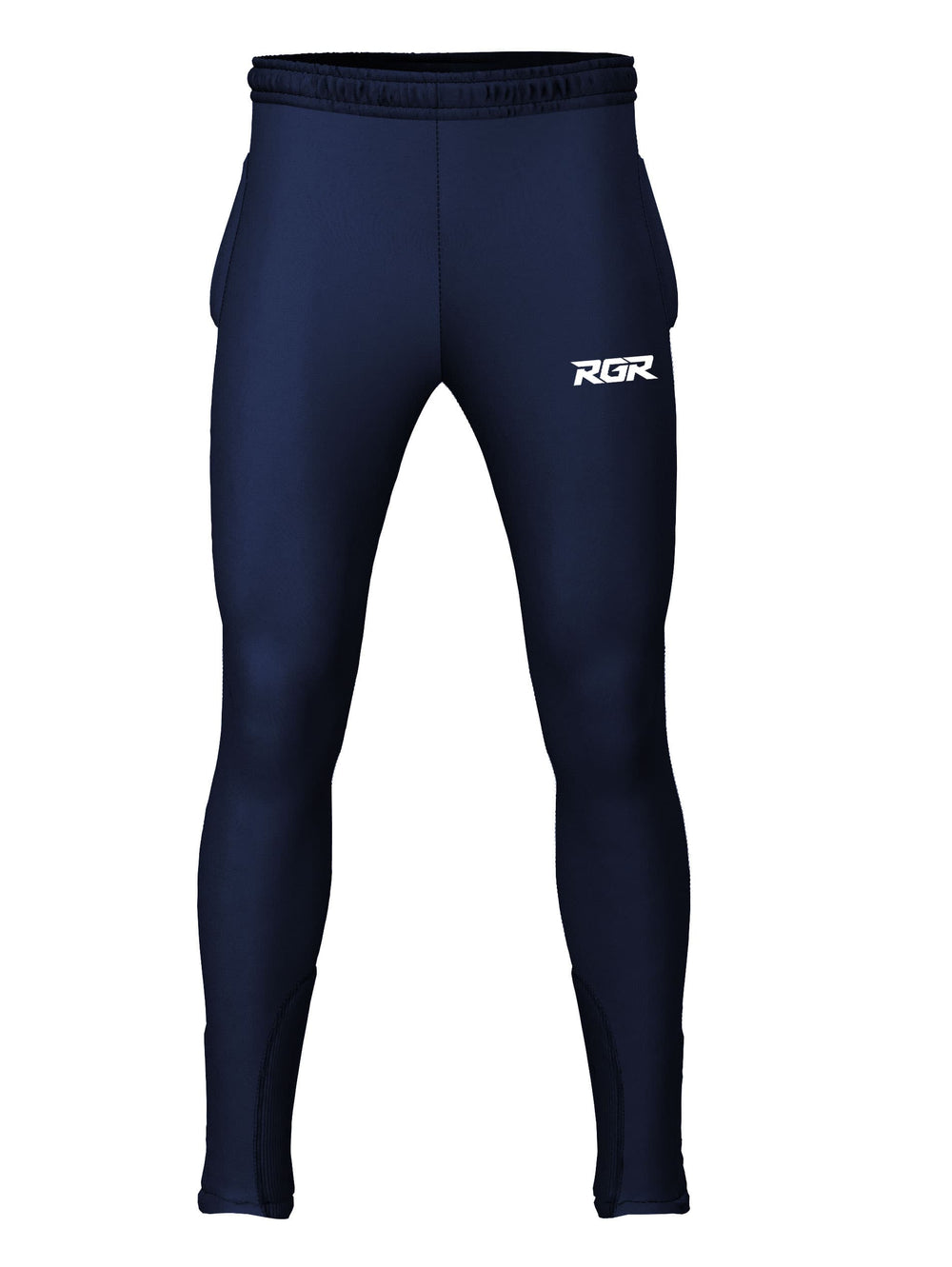 Pantaloni della tuta da rugby RGR Blu Navy: pantaloni sportivi blu navy con tasche laterali e logo RGR.