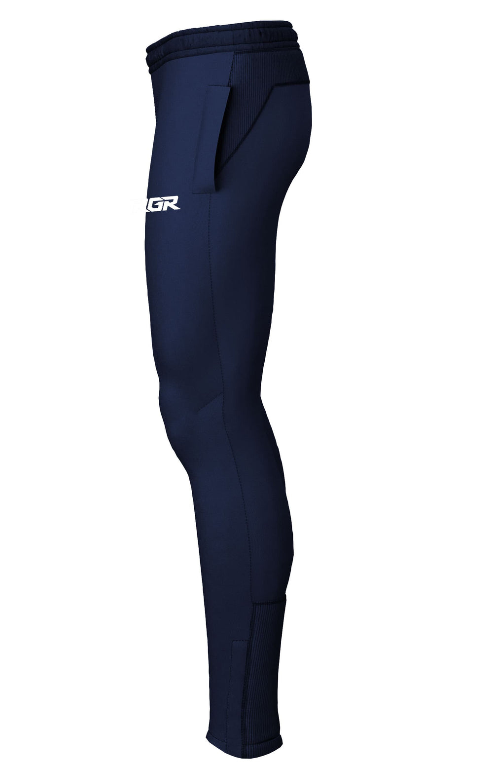 Pantalone rugby tuta extraskin RGR Blu Navy: Pantaloni da tuta da rugby blu navy con tasca laterale e polsini a costine.