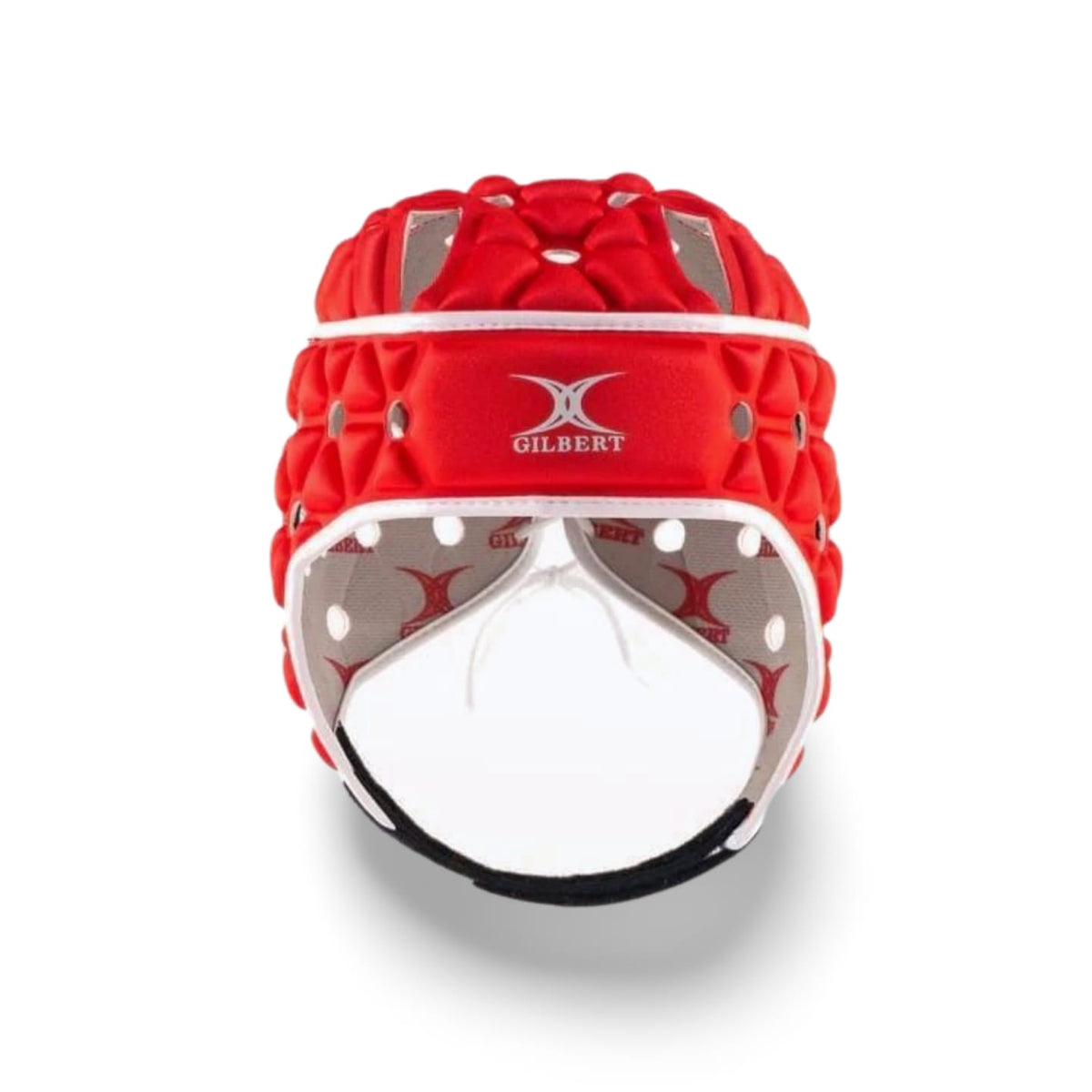 Caschetto da rugby Gilbert AIR rosso e bianco con logo.