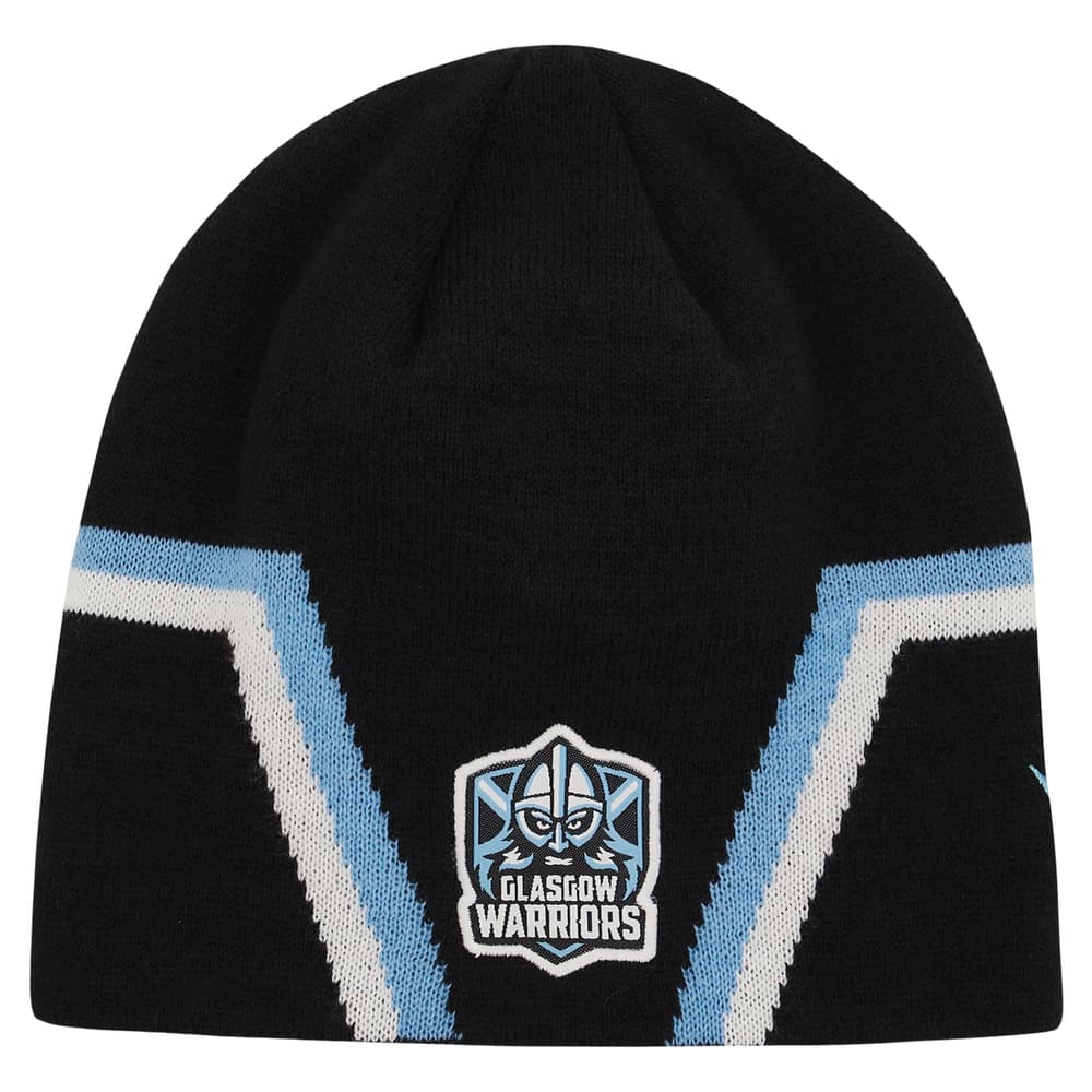 Berretto nero Zuccotto Rugby Glasgow Warriors con logo e strisce azzurre.