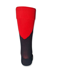 Calza da rugby professionale Tri Nation, bicolore nero e rosso, con fascetta a costine.