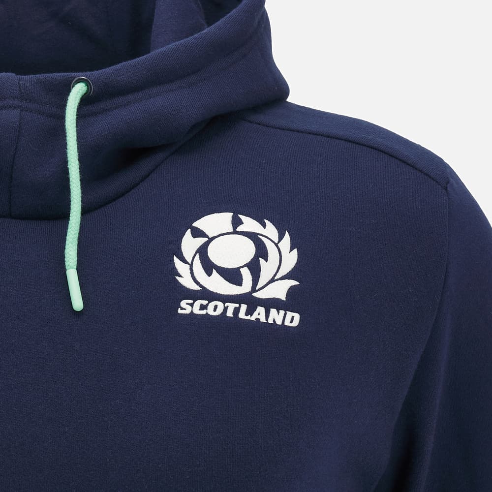 Felpa blu scuro da viaggio rugby Scozia con cappuccio e logo ricamato.