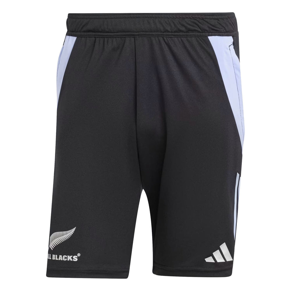 Pantaloncini da allenamento Adidas All Blacks Rugby: pantaloncini neri ad alte prestazioni con dettagli azzurri, logo All Blacks e marchio Adidas. Perfetti per l'allenamento.