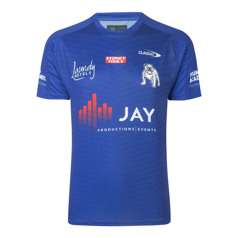 Maglietta da allenamento Rugby Bulldogs NRL Pro: abbigliamento della squadra NRL Bulldogs blu, ideale per l'allenamento.