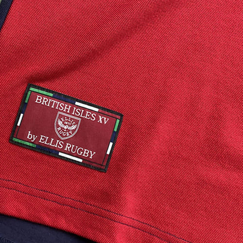 Polo da rugby vintage British & Irish Lions del 1938: maglietta da rugby rossa Ellis con etichetta British Isles XV