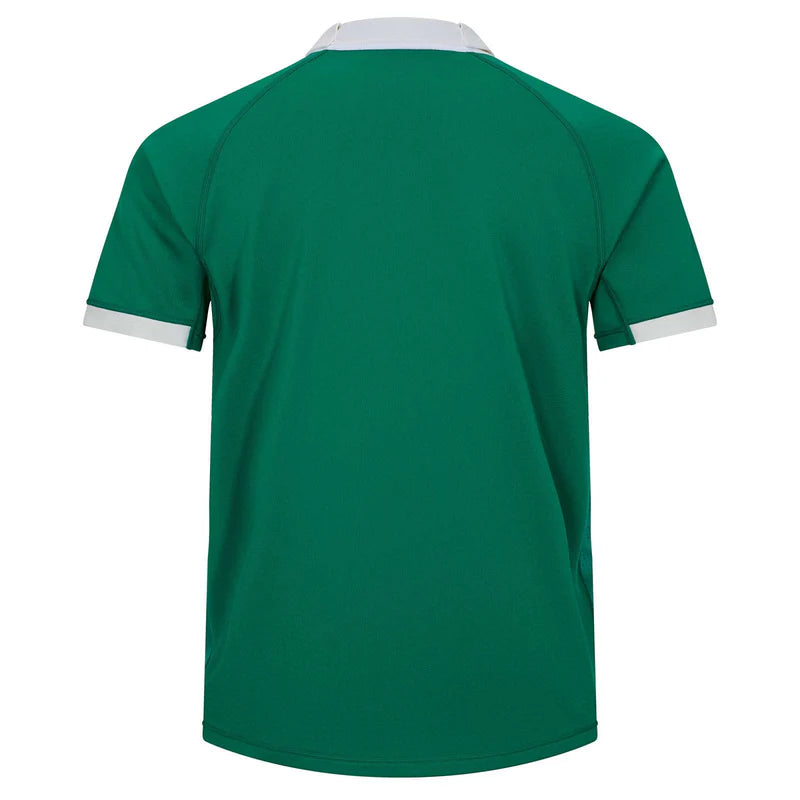 Maglia da rugby Irlanda 2026 Home Pro, verde con colletto bianco.