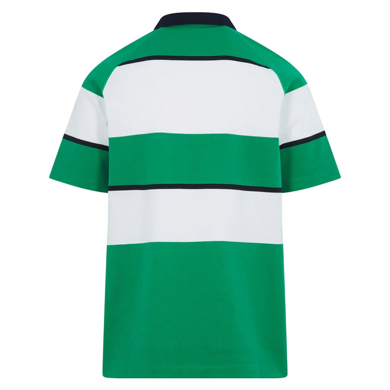 Maglia rugby Irlanda Heritage Canterbury a righe verdi e bianche.