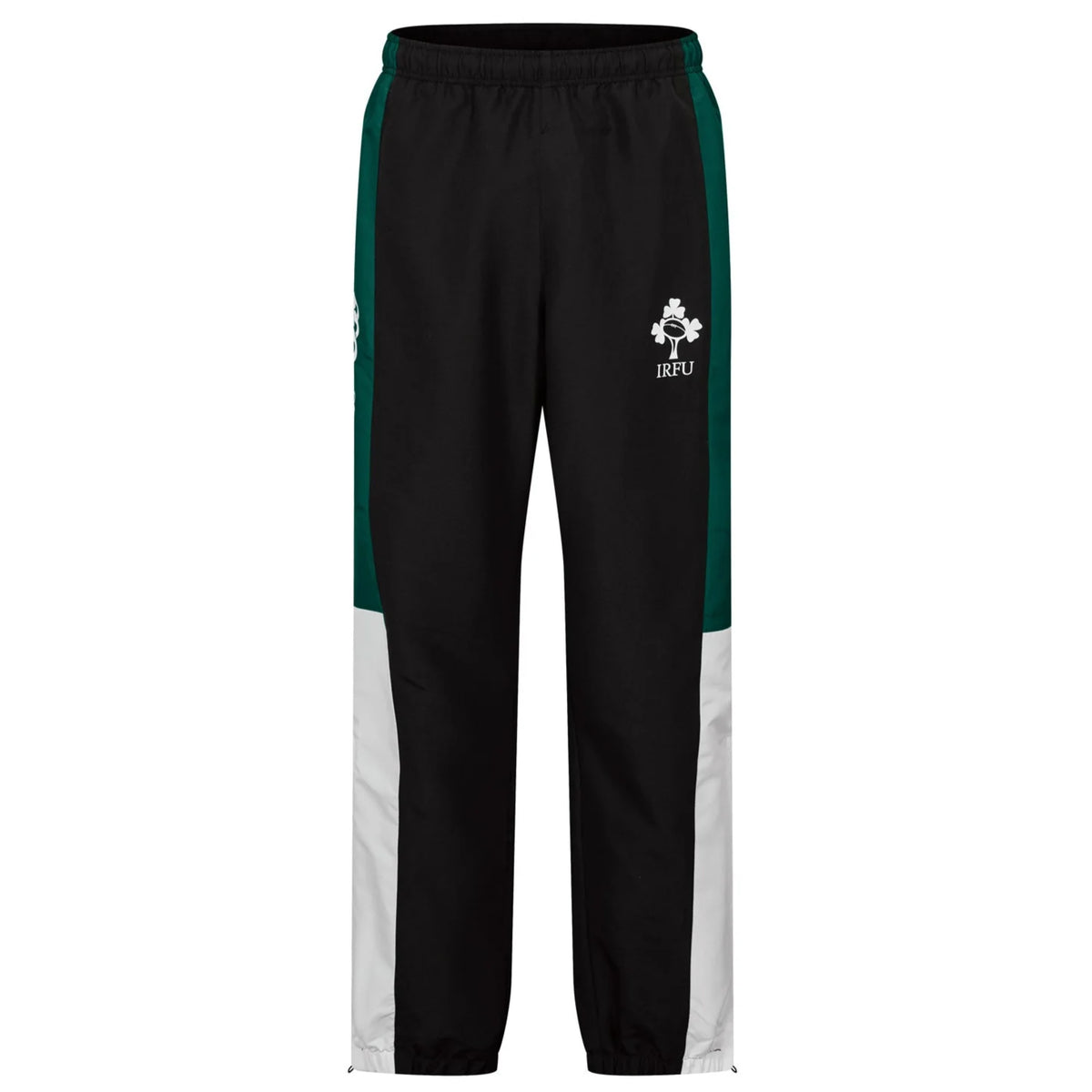 Pantalone lungo da rugby Irlanda Legends 2026 in microfibra, nero con inserti verdi e bianchi.