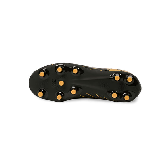 Suola da rugby Canterbury Speed Falcon nera con tacchetti dorati.