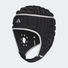 Caschetto da rugby Adidas Pro nero con logo Adidas a tre strisce.