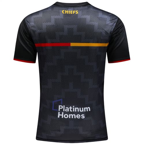 Maglia da allenamento per bambini da rugby dei Chiefs: maglia da casa nera professionale con design geometrico, ideale per l'allenamento.