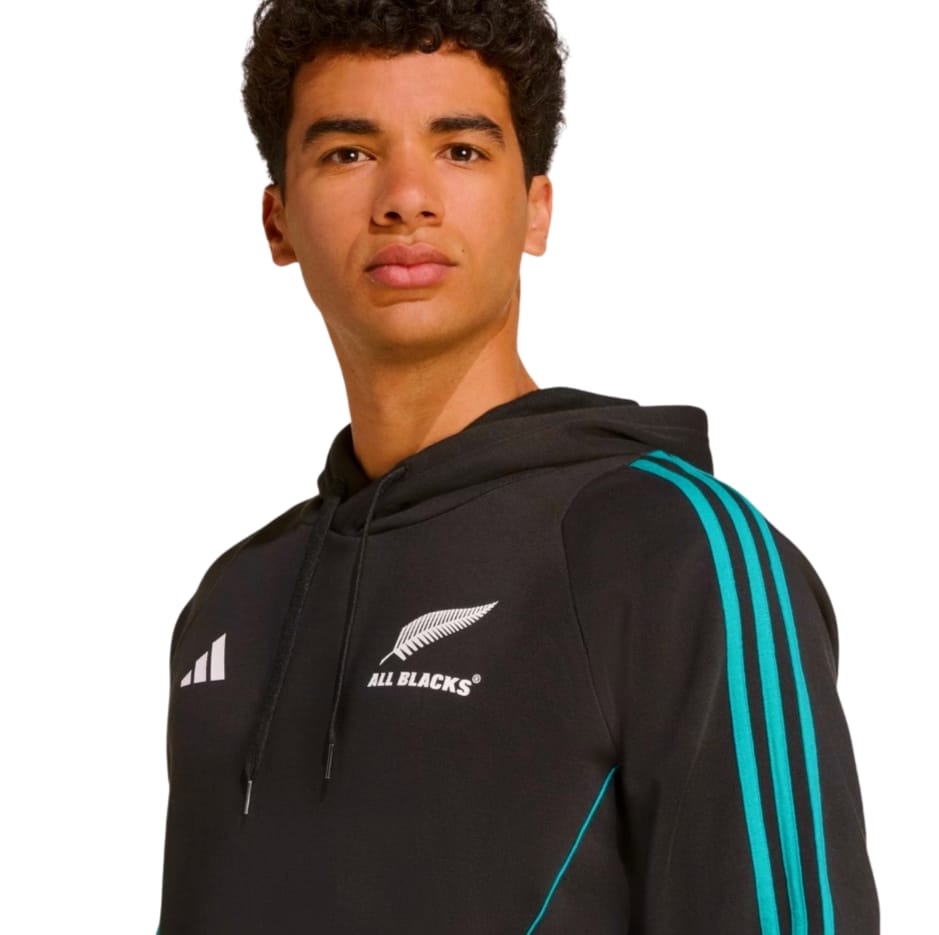 Felpa con cappuccio All Blacks Rugby nera con dettagli verde acqua