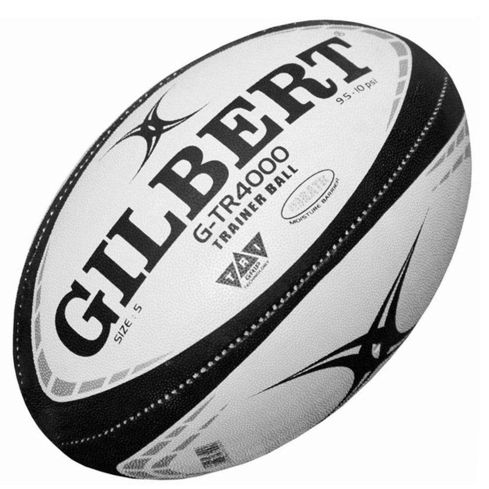 Pallone da rugby Gilbert G-TR4000 bianco e nero, taglia 5, per allenamento.