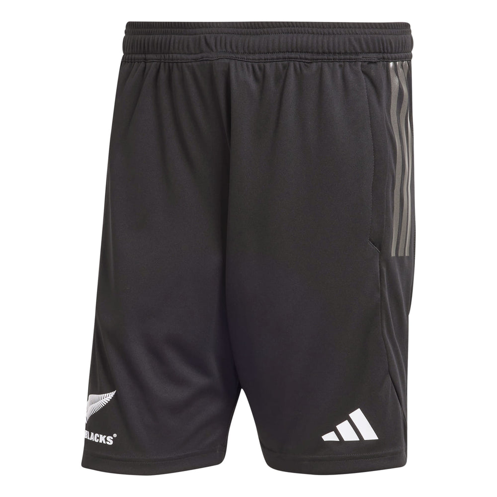 Pantaloncini da allenamento All Blacks neri con logo RWC 2024.