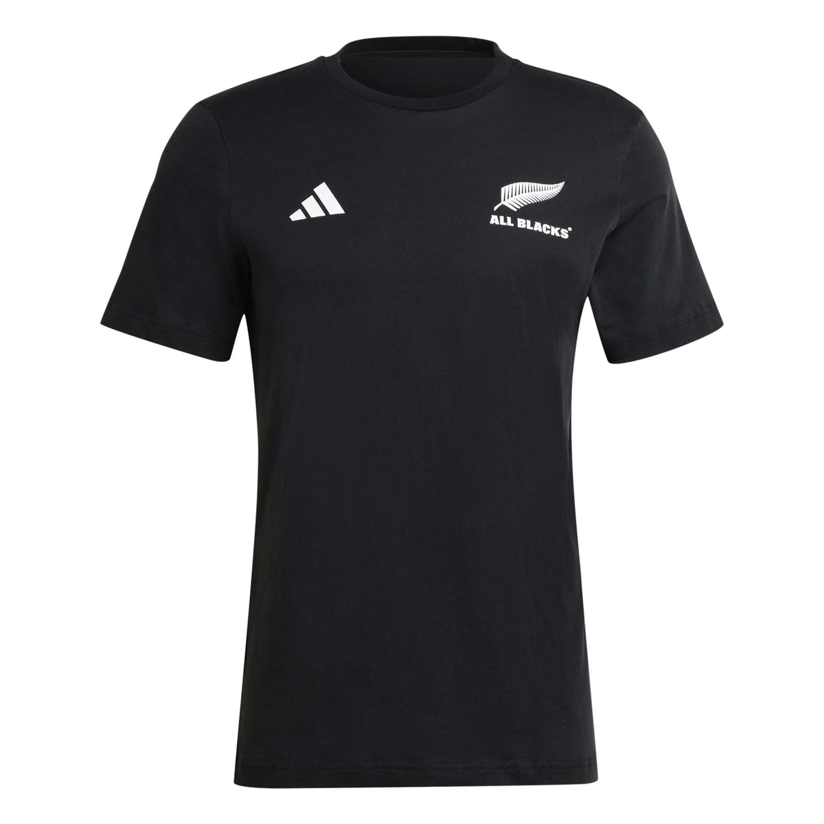 Maglietta ufficiale da rugby All Blacks di Adidas in cotone: maglietta in cotone nero con logo All Blacks e marchio Adidas.