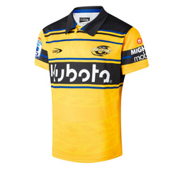 Maglia da rugby Hurricanes 2026 Home PRO, gialla con dettagli neri e blu.