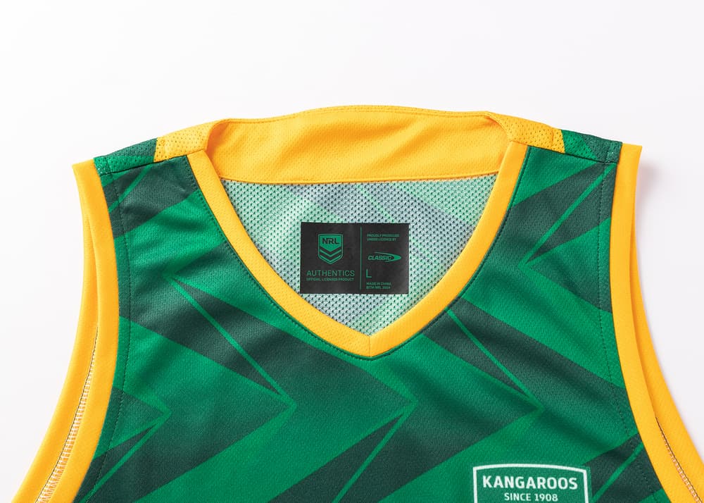 Canottiera da allenamento rugby Australia Kangaroos NRL, verde e gialla.