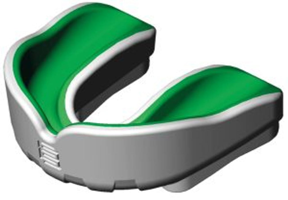 Paradenti professionale Ignis Pro Makura: paradenti sportivo verde e grigio per la protezione sportiva.