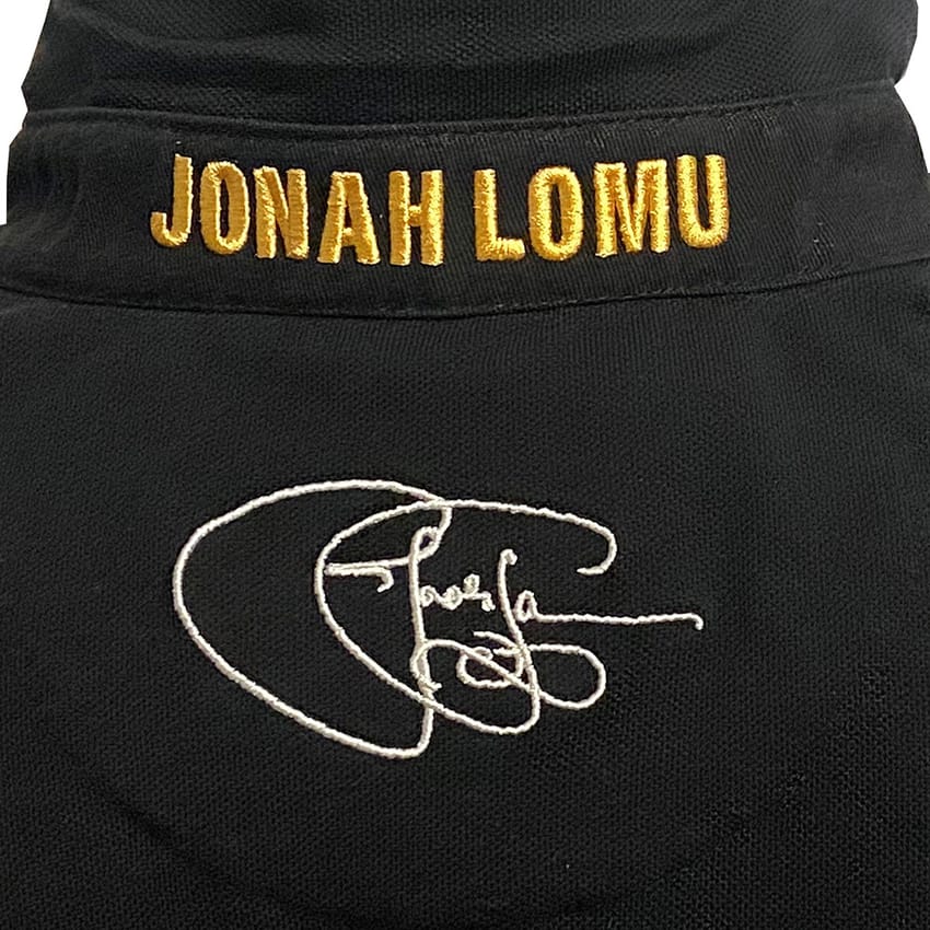 Polo rugby vintage Ellis Rugby con firma Jonah Lomu ricamata in oro.