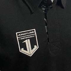 Polo rugby nera vintage Jonah Lomu 1999 Ellis Rugby con stemma.