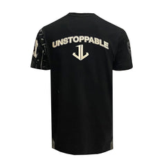T-shirt da rugby nera Ellis Rugby con scritta "UNSTOPPABLE" sul retro.