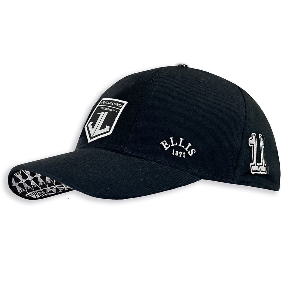Cappellino da rugby nero Jonah Lomu con stemma e numero 11.