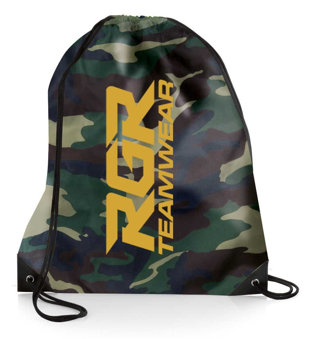 Sacca da palestra RGR Teamwear in nylon camouflage, ideale per il rugby.
