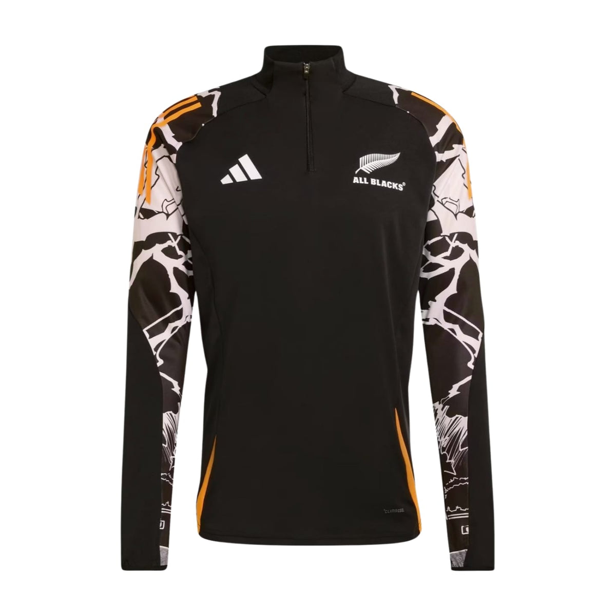 Top allenamento All Blacks rugby Marvel mezza zip nero con inserti grafici.