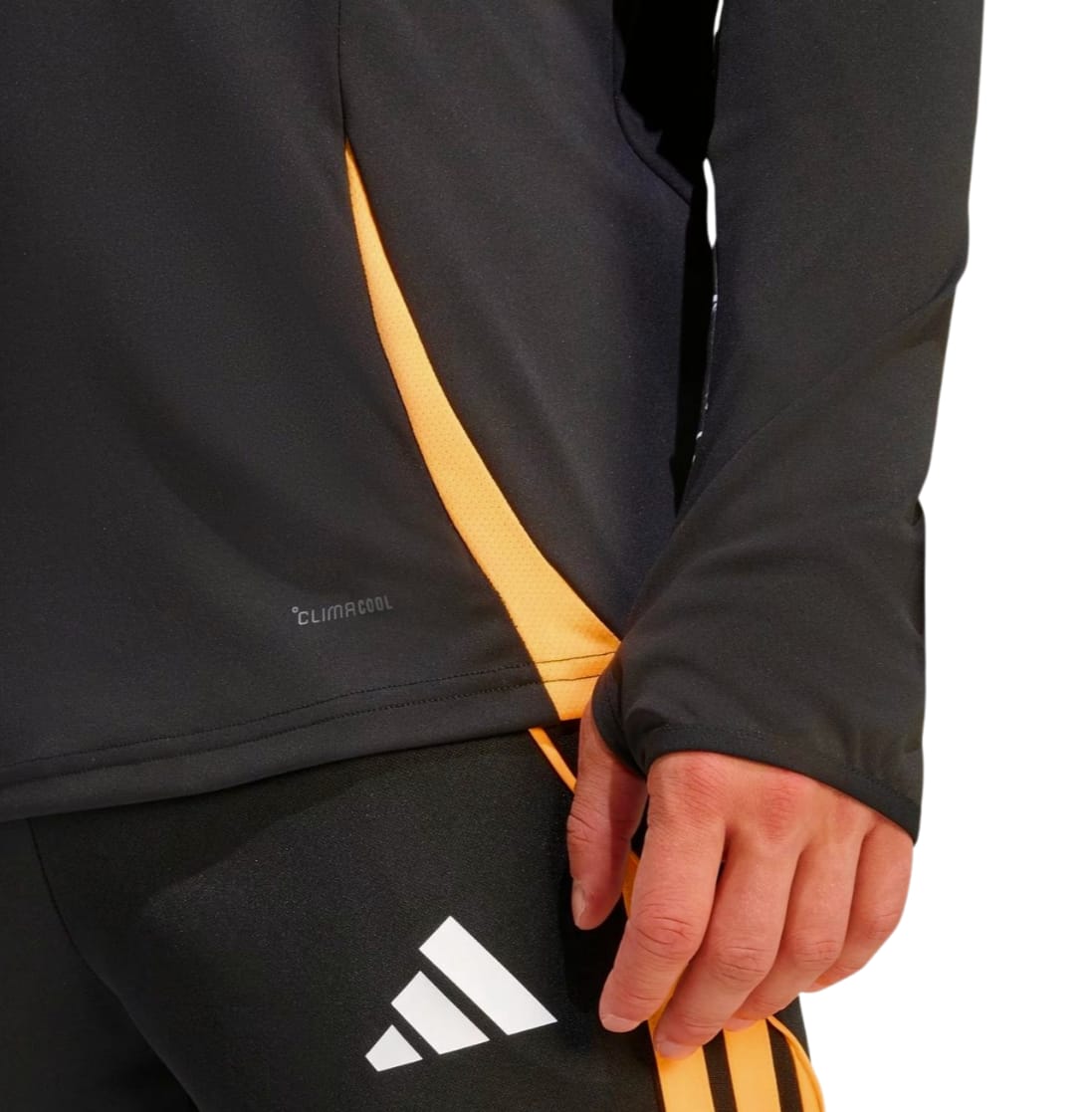 Top Allenamento All Blacks rugby Marvel mezza zip nero con dettagli arancioni e logo Climacool.