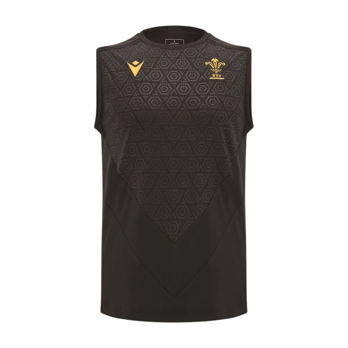 T-shirt smanicata rugby Galles 2025 total black Macron con stemma WRU.